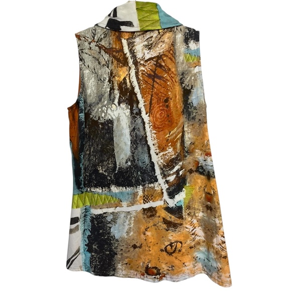 Parsley & Sage M Sleeveless Tunic Abstract Art Button Front Boho Colorful - Picture 2 of 4